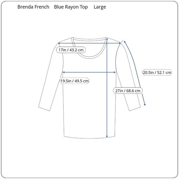 WARDROBE By BRENDA FRENCH Top Womens Sz L Blue Round Neck Rayon French Rags - Picture 3 of 5